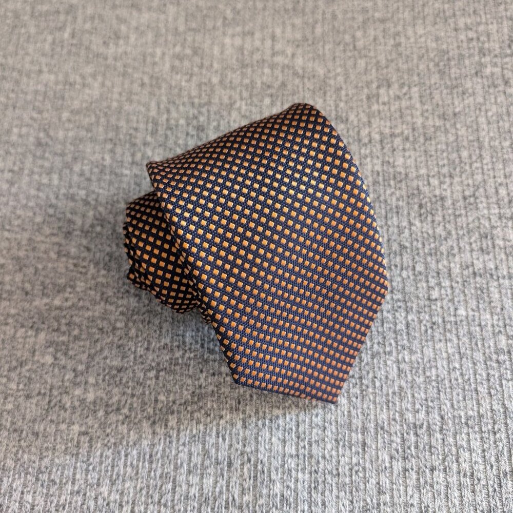 Montebello Italia Silk Tie, Blue with Orange Square/Diamond Pattern